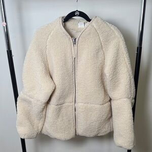 H&M Cream Teddy Fleece Zip UP Jacket Size Medium